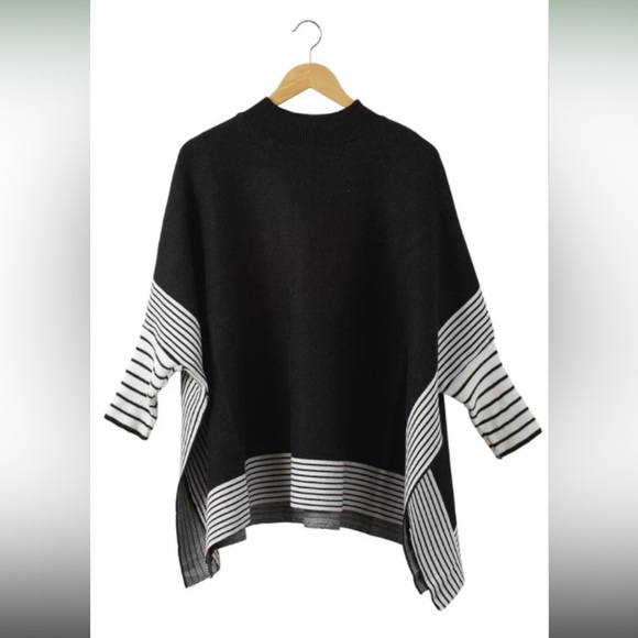 Pink Lily black& white striped knit poncho 
Mock turtleneck collar - Picture 2 of 5